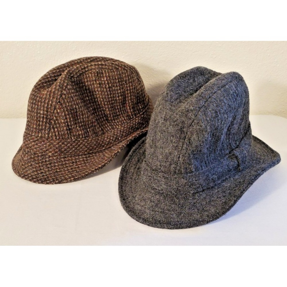 2 Pendleton Wool Tweed Plaid Fedora Hat Sz M Gray & Brown ‎ (A2)